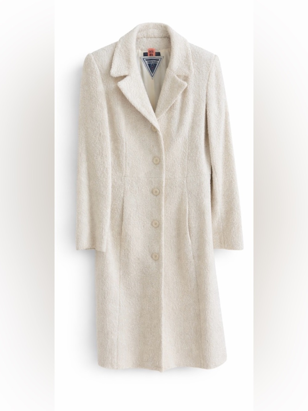 Marvin Richards Ivory Boucle Textured Coat Women’s Size 6 Classic Long Coat
